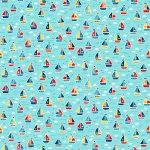 Pool Party Boats Turquoise Cotton