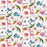 Silly Safari White All Over Characters Cotton