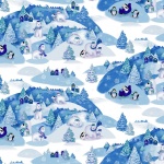 Snowville Winter Toile Blue Cotton