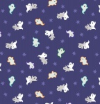 Castle Spooky Spooky Ghosts on Blue Glow Cotton