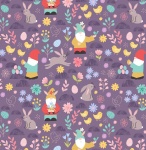 Spring Treats Spring Gnomes on Dark Lavender Cotton