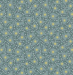 Noel Metallic Gold Star and Berries on Blue Cotton