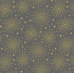 Honey Bee Gold Metallic Starburst on Dark Grey Cotton