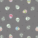 Small Things Sugar Skulls on Grey Cotton