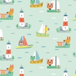 Summer Fun Sail Boats Aqua Cotton