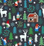 Hygge Glow Tomte Forest on Charcoal Cotton