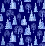 Tomtens Village Trees on Dark Blue Cotton