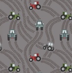 Piggy Tales Tractor Trails on Muddy Grey Cotton