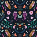 Twilight Owls Black Cotton