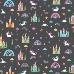 Unicorn Kingdom Main Sparkle Charcoal Cotton