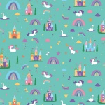 Unicorn Kingdom Main Sparkle Teal Cotton