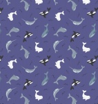 Small Things Polar Animals Whales on Indigo Blue with Pearl Cotton