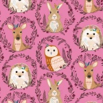 Wild Woodland Animal Badges Pink Cotton