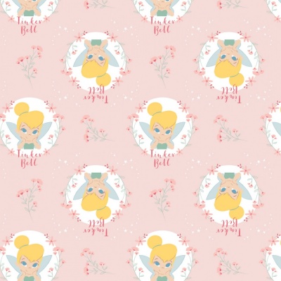 Light Pink Disney Tinkerbell Floral Badges Cotton