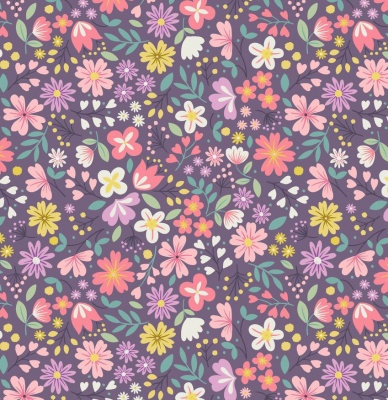 Spring Treats Spring Floral on Dark Violet Cotton