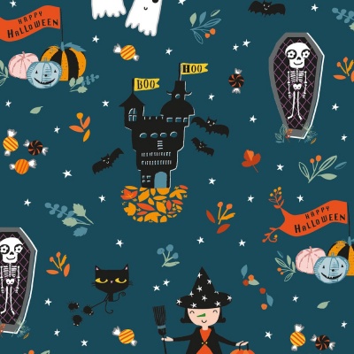 Trick or Treat Main Dark Blue Cotton