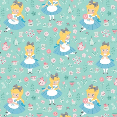 Disney's Alice in Wonderland In a World of My Own Turquoise Cotton