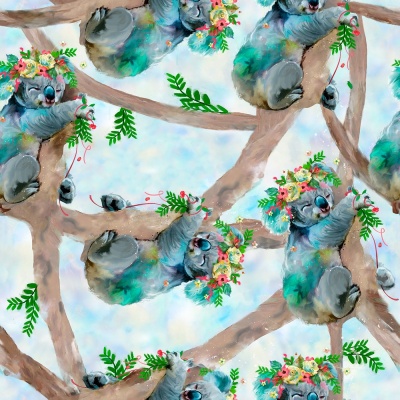 Party Animal Turquoise Koala Bears Digital Cotton