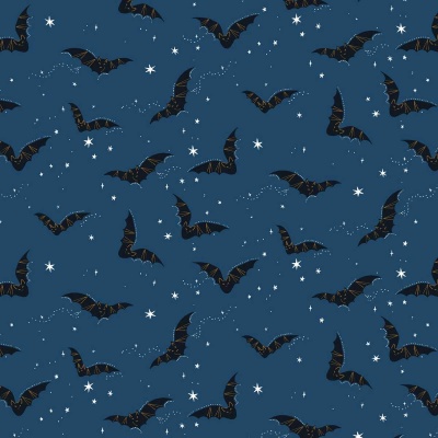 Twilight Bats Blue Cotton