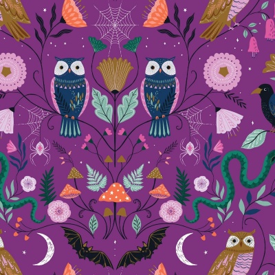 Twilight Owls Purple Cotton