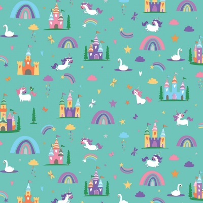 Unicorn Kingdom Main Sparkle Teal Cotton