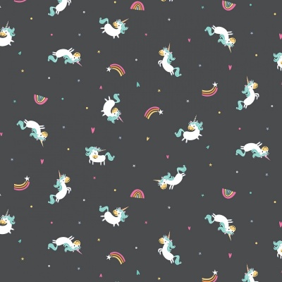 Unicorn Kingdom Toss Charcoal Cotton