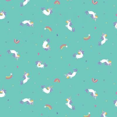 Unicorn Kingdom Toss Teal Cotton