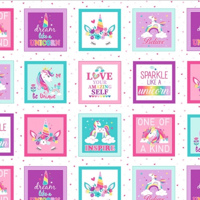 Unicorn Magic Boxes White Cotton Pearlescent Panel