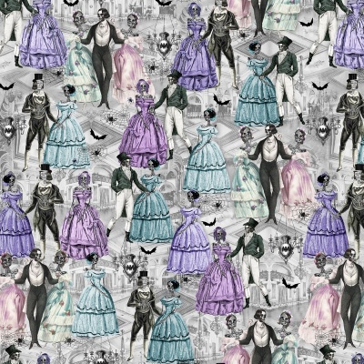 Last Dance Victorian Skeletons Dancing Cotton