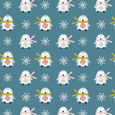 Winter Folk Penguins Cotton