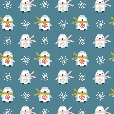 Winter Folk Penguins Cotton