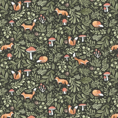 Wood You Be Mine Foxes and Mushrooms Cotton